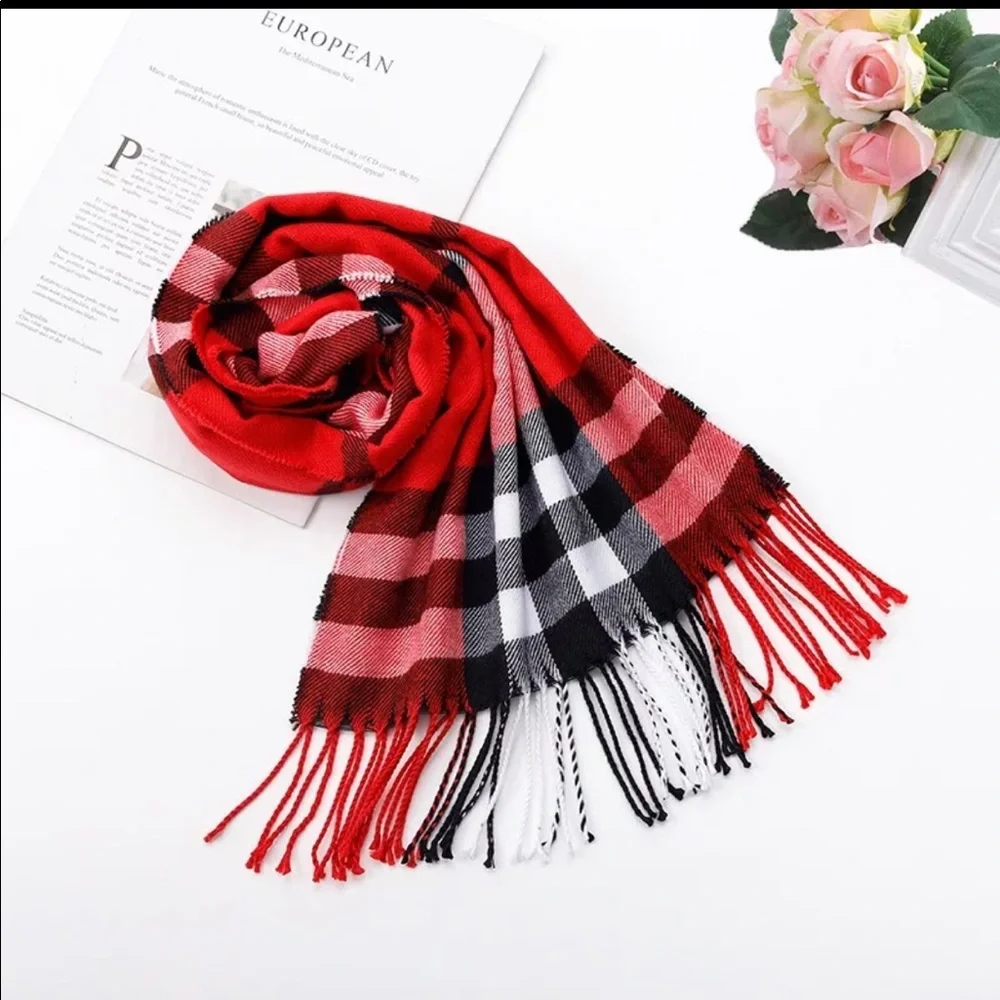 Plaid British style pashmina scarf - RED Plaid